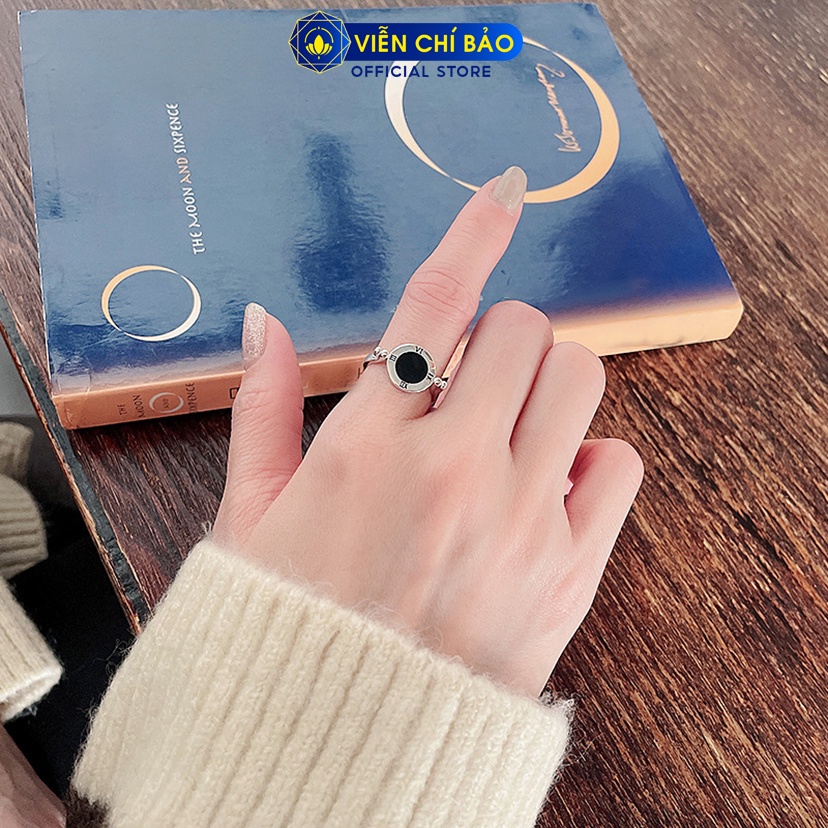 Nhẫn bạc nữ mặt đồng hồ đá đen chất liệu bạc Thái 925 thời trang nữ phụ kiện trang sức nữ Viễn Chí Bảo N000330
