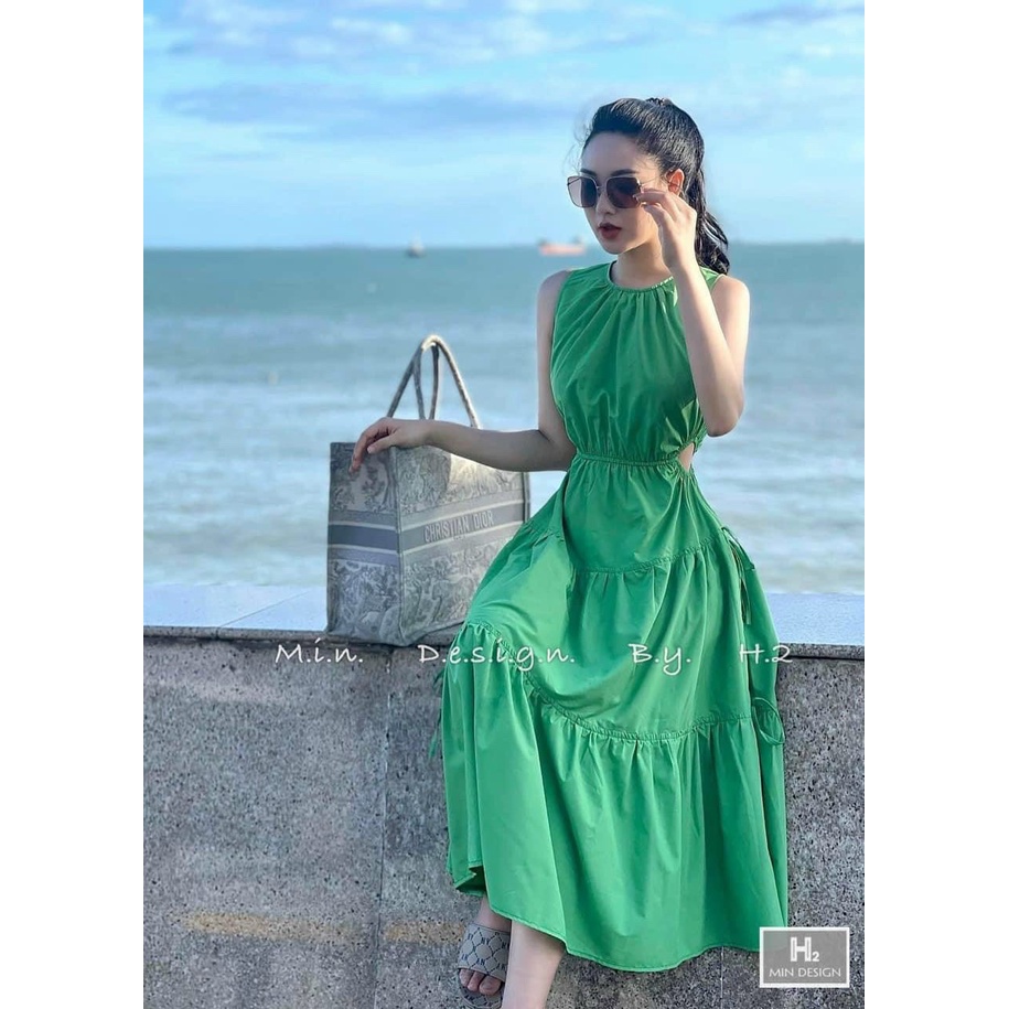 Đầm Xòe Lụa Nhún Bèo Tầng Hở Eo