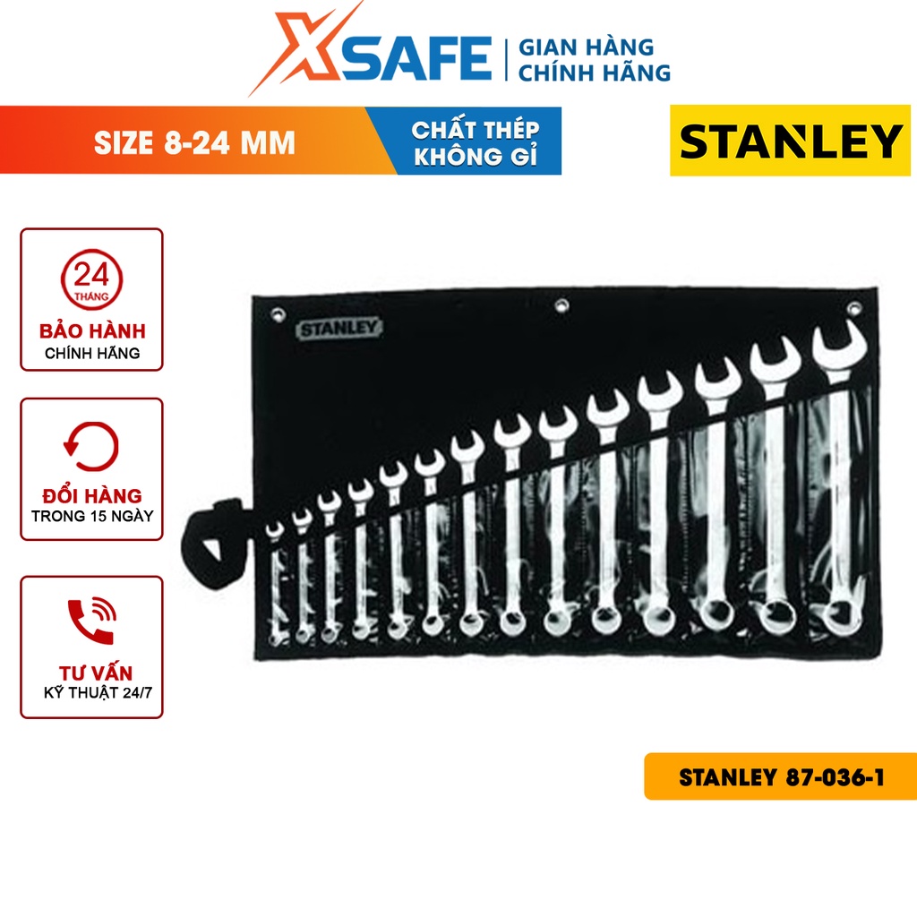 Bộ 14 cờ lê STANLEY 87-036-1 8-24MM thép Chrome Vanadium, nhiều size phổ biến, dùng sửa chữa, lắp ráp, bảo trì