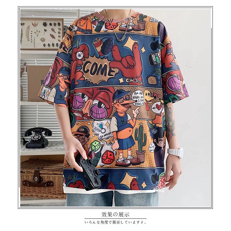 Áo Thun Tay Ngắn Dáng Rộng Họa Tiết Graffiti Thời Trang Mùa Hè Cho Các Cặp Đôi