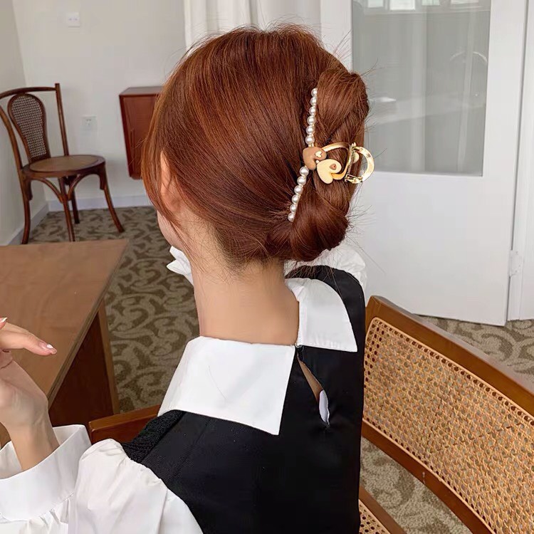 Kẹp tóc Hàn Quốc đính đá ngọc Cặp tóc càng cua kim loại siêu nhẹ gấu tim hoa thời trang cho nữ xinh sang chảnh Aikimo KG