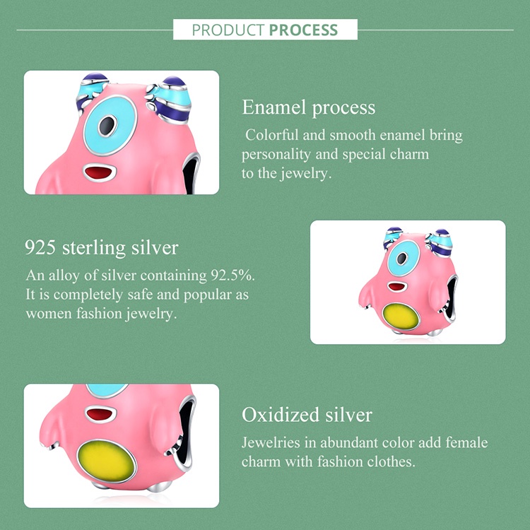 Charm BAMOER SCC2057 bạc 925 hình quái vật một mắt thích hợp cho vòng tay thủ công