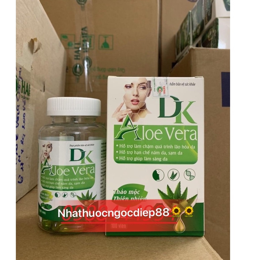 DK ALOE VERA Green Viên uống đẹp da, dưỡng da, giúp dưỡng ẩm, chống lão hóa và tái tạo da (Hộp 100 viên )