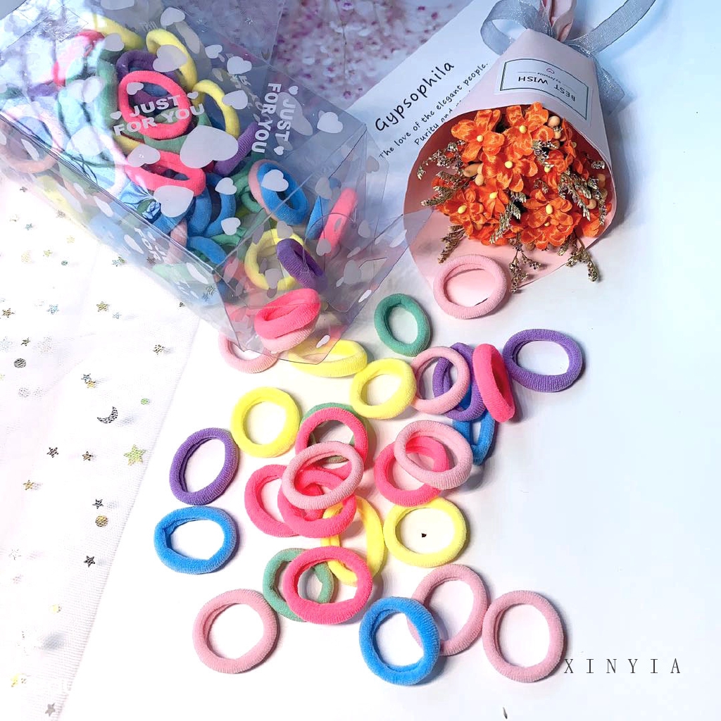 Bộ 100 sợi dây thun cột tóc trẻ em màu kẹo kiểu Hàn Quốc