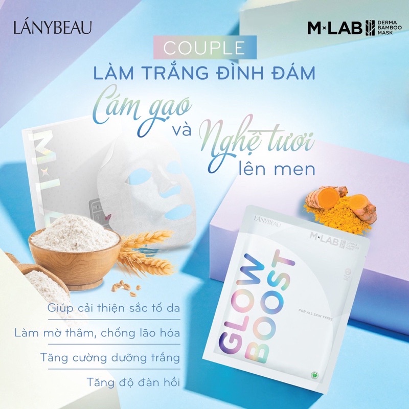 Mặt nạ dưỡng da trắng sáng, đều màu LÁNYBEAU MLAB Derma Bamboo Glow Boost hộp 7 miếng (28g/m) | BigBuy360 - bigbuy360.vn