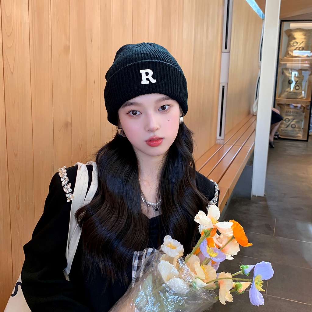 Mũ Len Dệt Kim In Chữ Phong Cách Thời Trang Thu Đông Hàn Quốc Cho Nữ