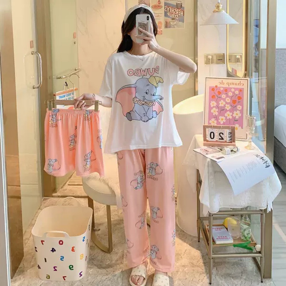 Đồ bộ thun sữa , đồ mặc ở nhà Quảng Châu, pijama họa tiết hoạt hình dễ thương ( Set 1 áo 2 quần ) | BigBuy360 - bigbuy360.vn