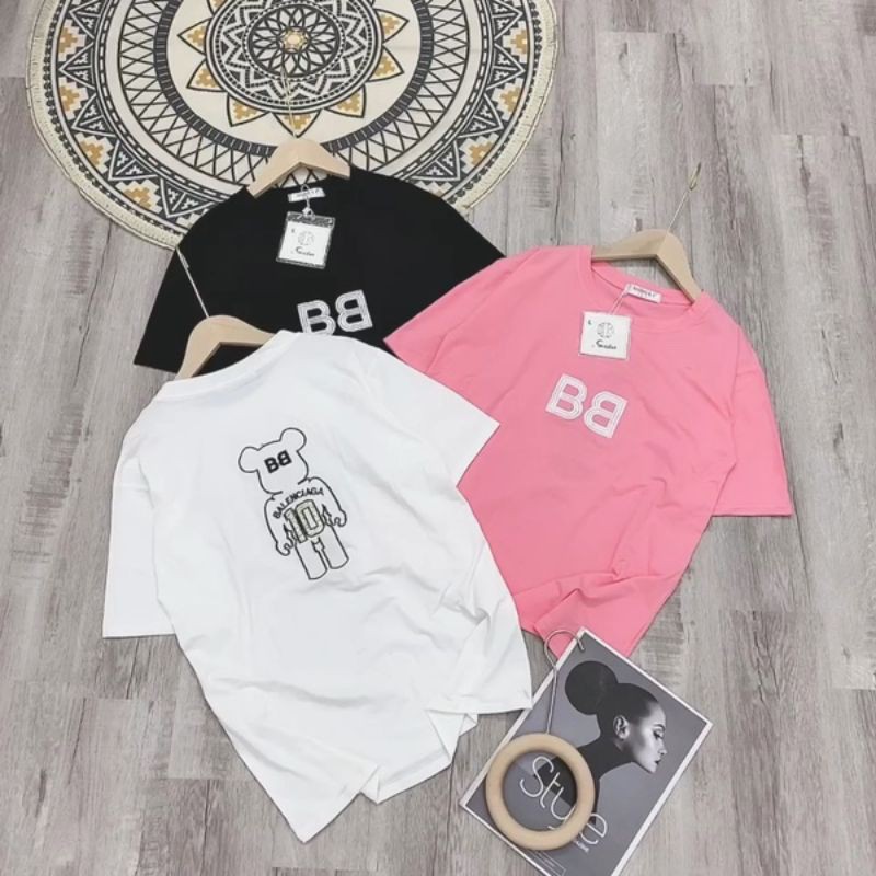 Áo Thun Phom Rộng Tay Lỡ,Chất Cotton 100%,Hình Gấu Sau Lưng, Chữ Đính Đá,Mã AP 001,(Có Video+ Ảnh Thật).Áo Unisex,Áo Đôi