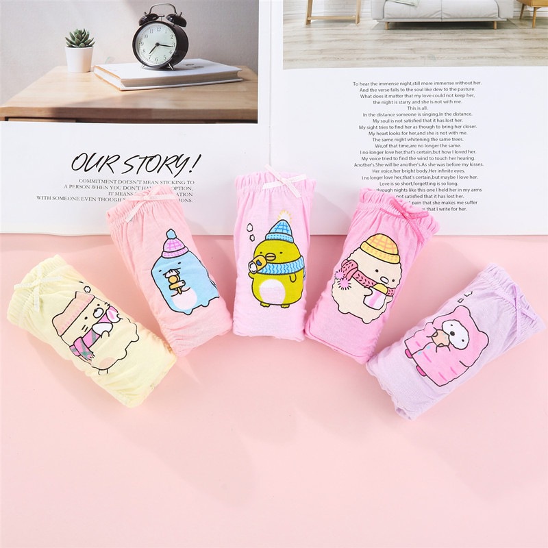 Quần Lót Bằng Cotton Hình Tam Giác In Họa Tiết Hoạt Hình Dễ Thương Thiết Kế Thoáng Khí Cho Bé Gái