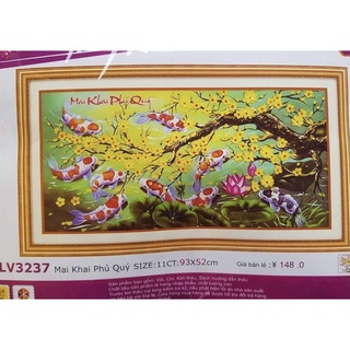 Tranh thêu chữ thập 3D Mai Khai Phú Quý LV3237 chưa thêu