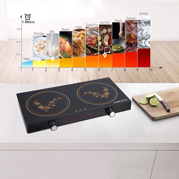 Bếp điện hồng ngoại đôi, chỉnh cơ không kén nồi Chính hãng Sokany