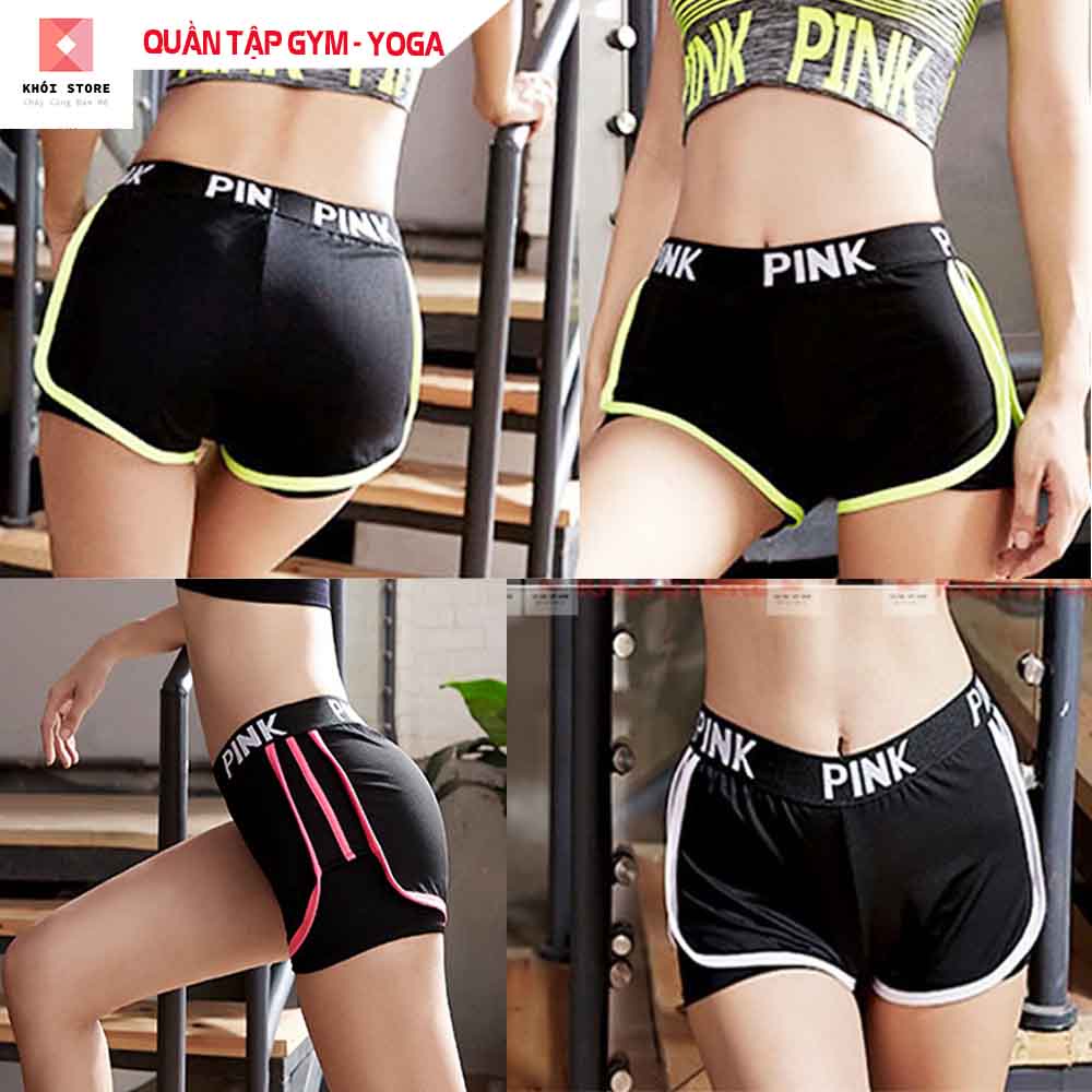  Quần đùi thể thao nữ Khói Store tập gym nâng mông Pink 2 lớp-K412