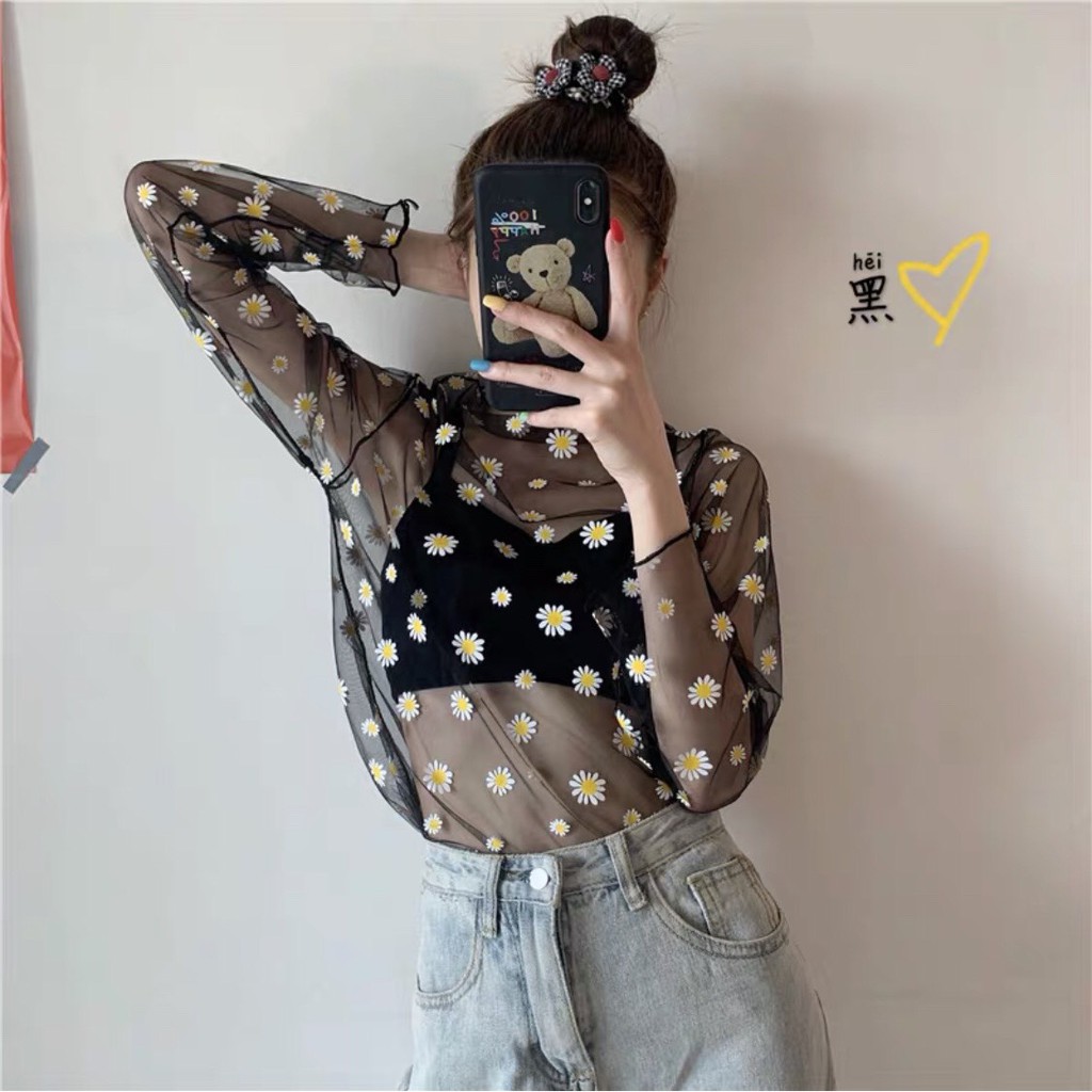Áo kiểu lưới Hoa Cúc - Tay dài - MIN Boutiques