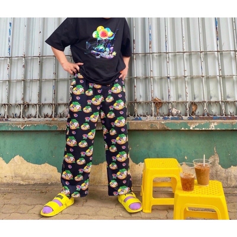 Quần bún đậu mắm tôm - quần hoạt hình cartoon pant ống rộng unisex nam nữ