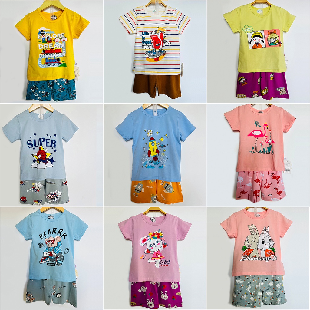 Đồ bộ cho bé trai bé gái - Bộ thun cotton xuất Hàn cộc tay cho bé trai bé gái size nhí nhỡ