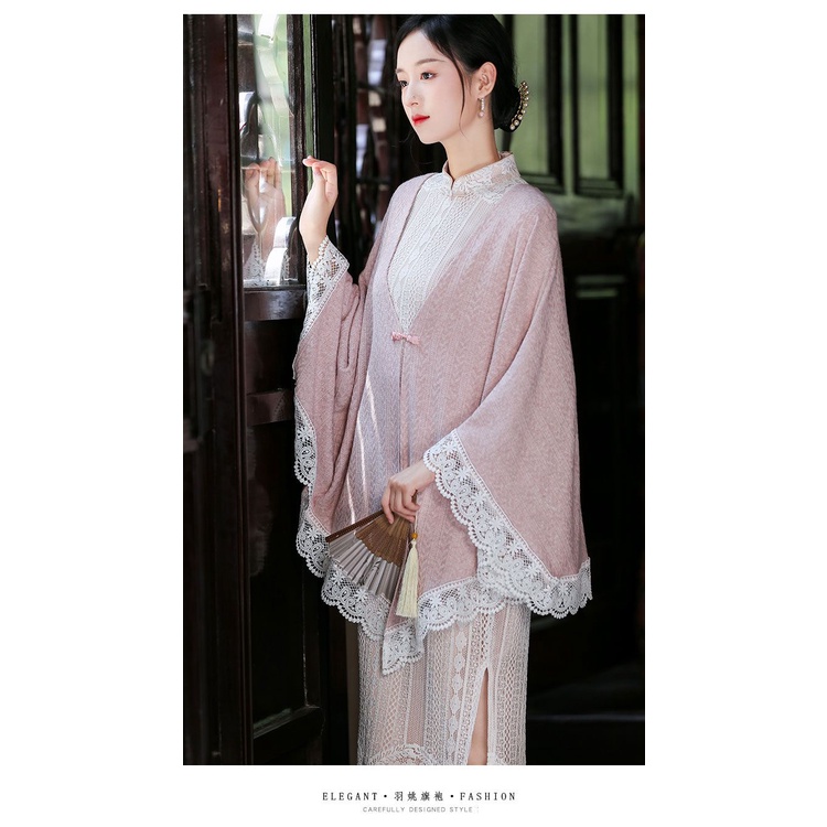 [M &amp; E] Hàng Có Sẵn Áo Choàng Sườn Xám Dệt Kim Kiểu Trung Hoa Ngọt Ngào Dễ Phối Đồ Phong Cách Retro Cho Nữ