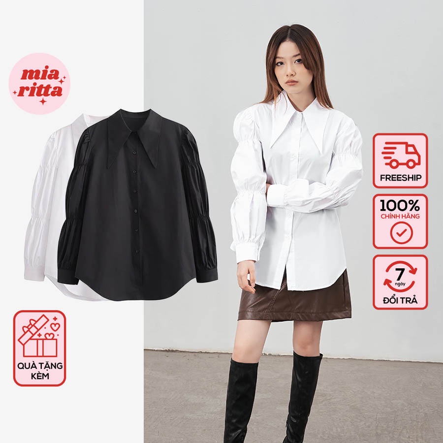 Áo sơ mi tay nhún cổ nhọn áo kiểu tay bồng Mia Ritta A3005