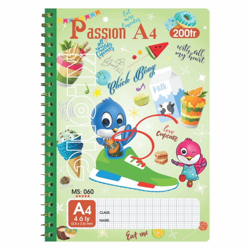 Sổ ô ly lò xo kép A4 Passion - 200 trang KLONG Ms 060
