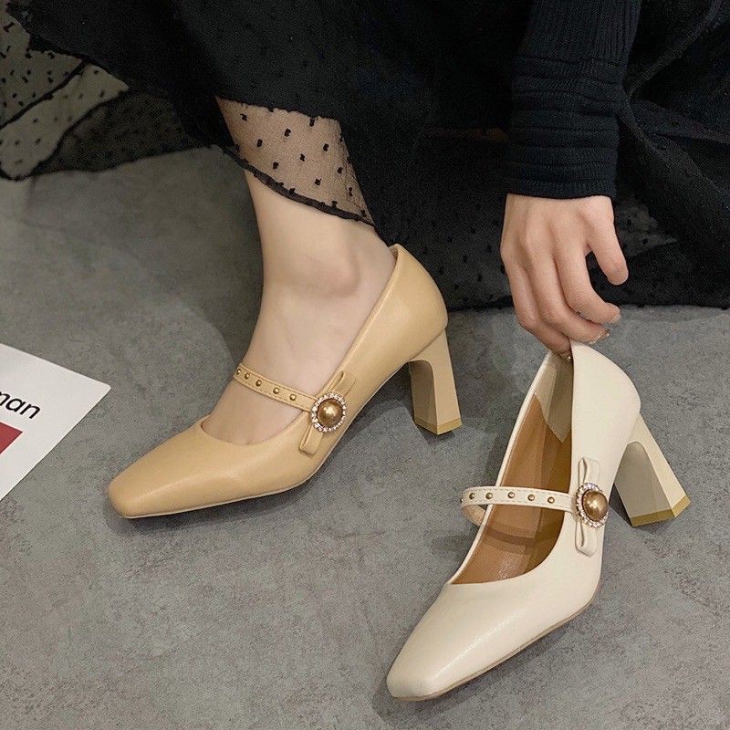 SẴN Giày nữ cao gót mũi vuông cao gót công sở