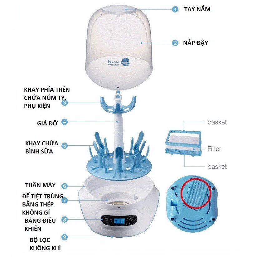 [Mã MKBC13 giảm 80k đơn 1 triệu] [Bảo Hành 1 Năm] Máy TIỆT TRÙNG VÀ SẤY KHÔ Binh Sữa KUKU (Cam Kết Chính Hãng)