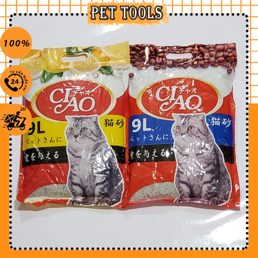 Cát vệ sinh cho mèo Ciao bao 9L 1 tải 6 bao siêu khử mùi ít bụi vón cục tốt PetTools