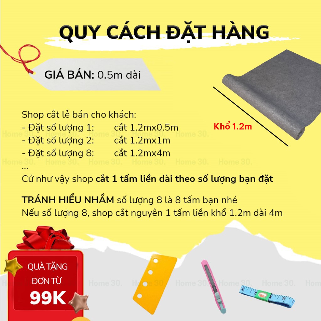 Giấy dán tường giả màu xi măng bê tông chống thấm nhiều mẫu đẹp khổ 1.2mx0.5m