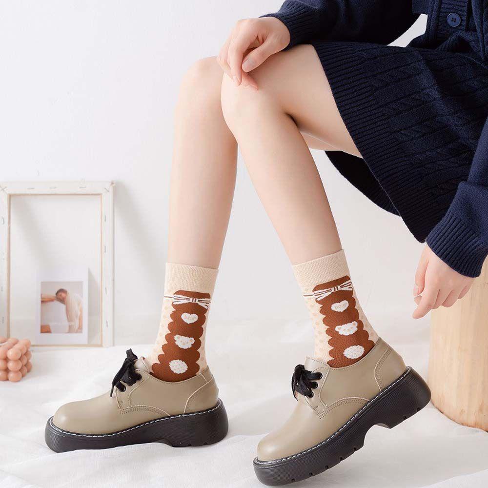 Vớ Thể Thao Thoáng Khí Họa Tiết Kẻ Sọc / Gấu Hoạt Hình Phong Cách Harajuku Cho Nữ