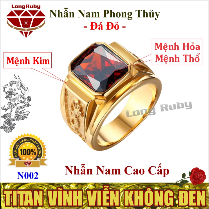 Nhẫn nam cao cấp Titan đá đỏ - N002