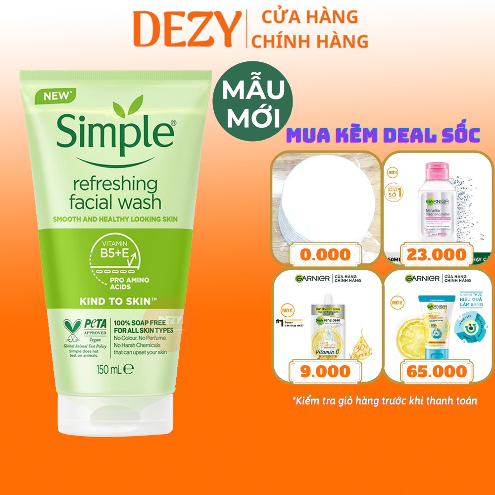 Sữa Rửa Mặt Simple CHÍNH HÃNG Cleanser Wash Cho Da Nhạy Cảm - Srm Gel Sửa Rửa Mặt Trắng Da Chăm Sóc Da Mụn Unilever Dezy