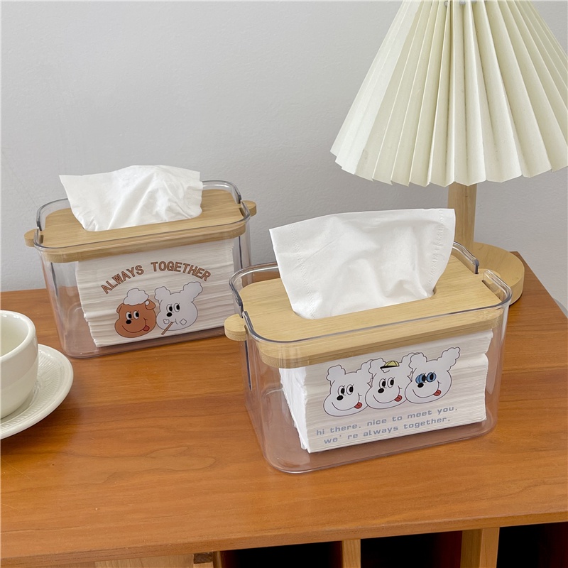 Hộp đựng khăn giấy bằng gỗ phối màu trong suốt