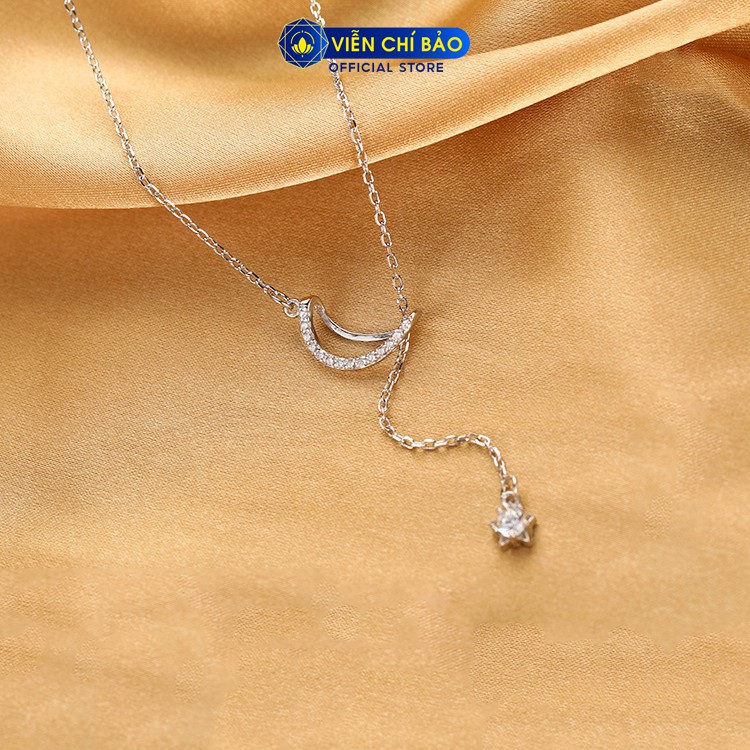 Dây chuyền bạc nữ hình trăng khuyết mix sao chất liệu bạc 925 thời trang phụ kiện trang sức nữ Viễn Chí Bảo D400466