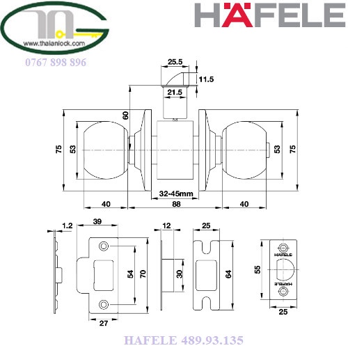 Bộ Khóa Tay Nắm Tròn Cửa WC Hafele 489.93.135