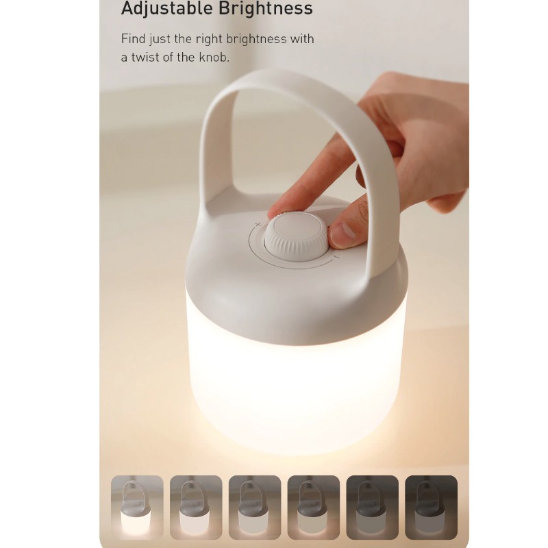 Đèn ngủ pin sạc mini Baseus Moon White Series – Knob Stepless Dimming 1800mAh, Điều chỉnh cường độ, Tone màu ánh sáng