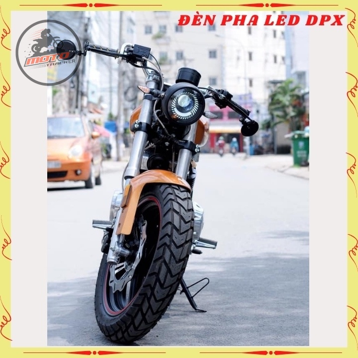 Đen led pha cao cấp, đèn xe máy độ CAFE RACER dạng xoắn gáo sắt sơn đen mặt kính