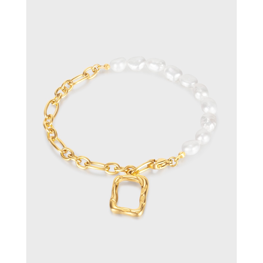 Vòng Đeo Tay Bằng Thép Titan Đính Ngọc Trai Tự Nhiên Sang Trọng