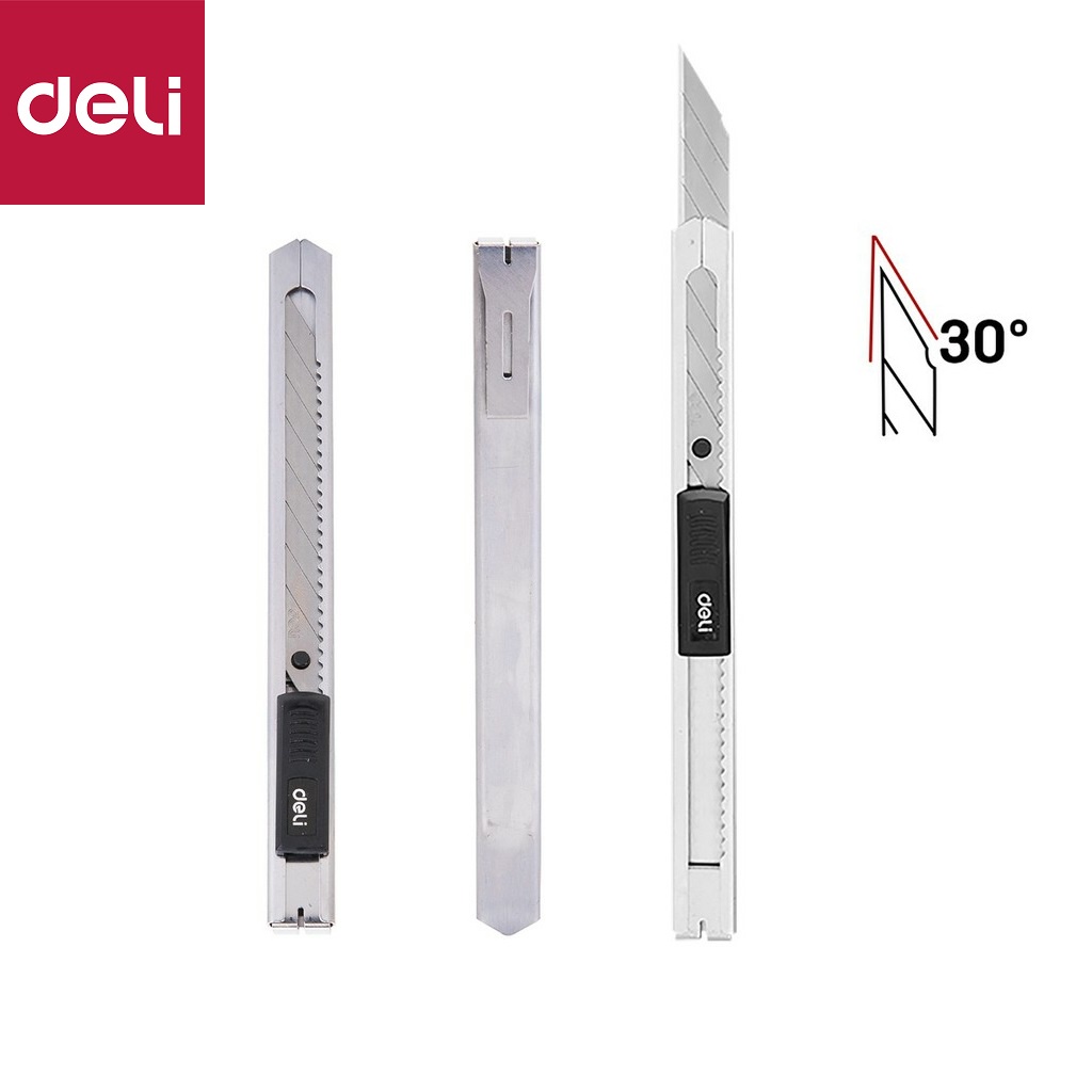 COMBO 5 Dao rọc giấy 30 độ - vỏ thép không rỉ Deli - E2034 lưỡi dao trổ