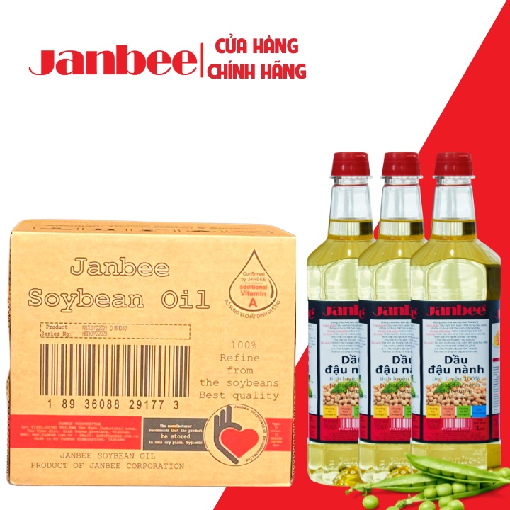 Thùng Dầu Đậu Nành Janbee 1L - 12 Chai