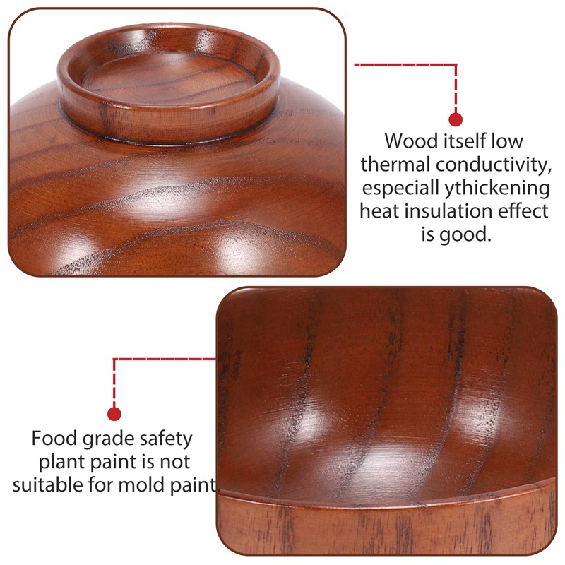 Bộ 4 Bát Ăn Cơm / Mì Bằng Gỗ Trơn Đường Kính 4.5 Inch 2-5 / 8 Inch Phong Cách Nhật Bản