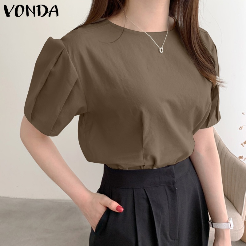 Áo thun Vonda tay ngắn cổ tròn màu trơn kiểu Hàn trẻ trung sành điệu dành cho nữ