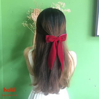 Kẹp tóc nơ nhung dáng dài màu đỏ mã D27 - Kẹp tóc Handmade HATI