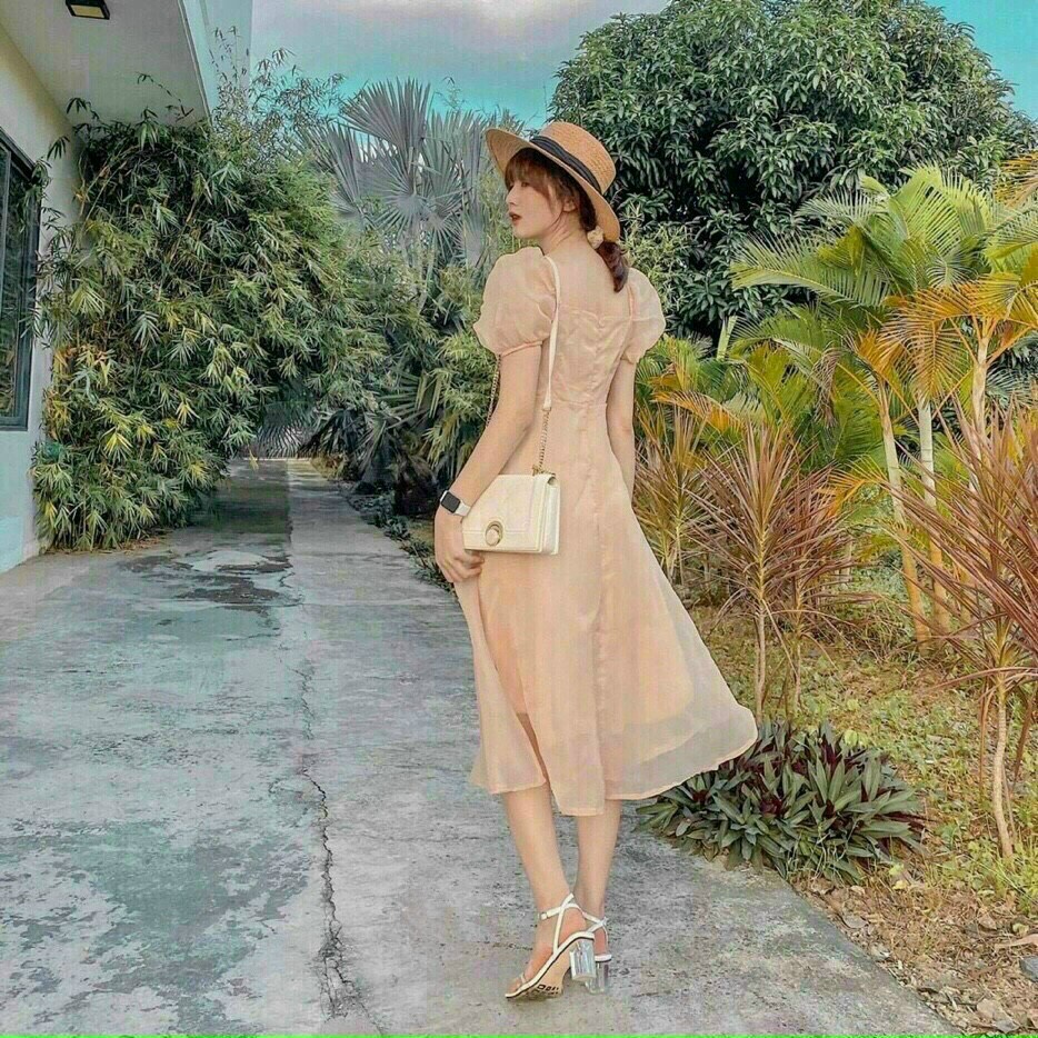 Đầm công chúa ulzzang dự tiệc cưới, đầm tiểu thư đi tiệc phong cách hàn quốc dễ thương thiết kế cúp ngực phối tay phồng