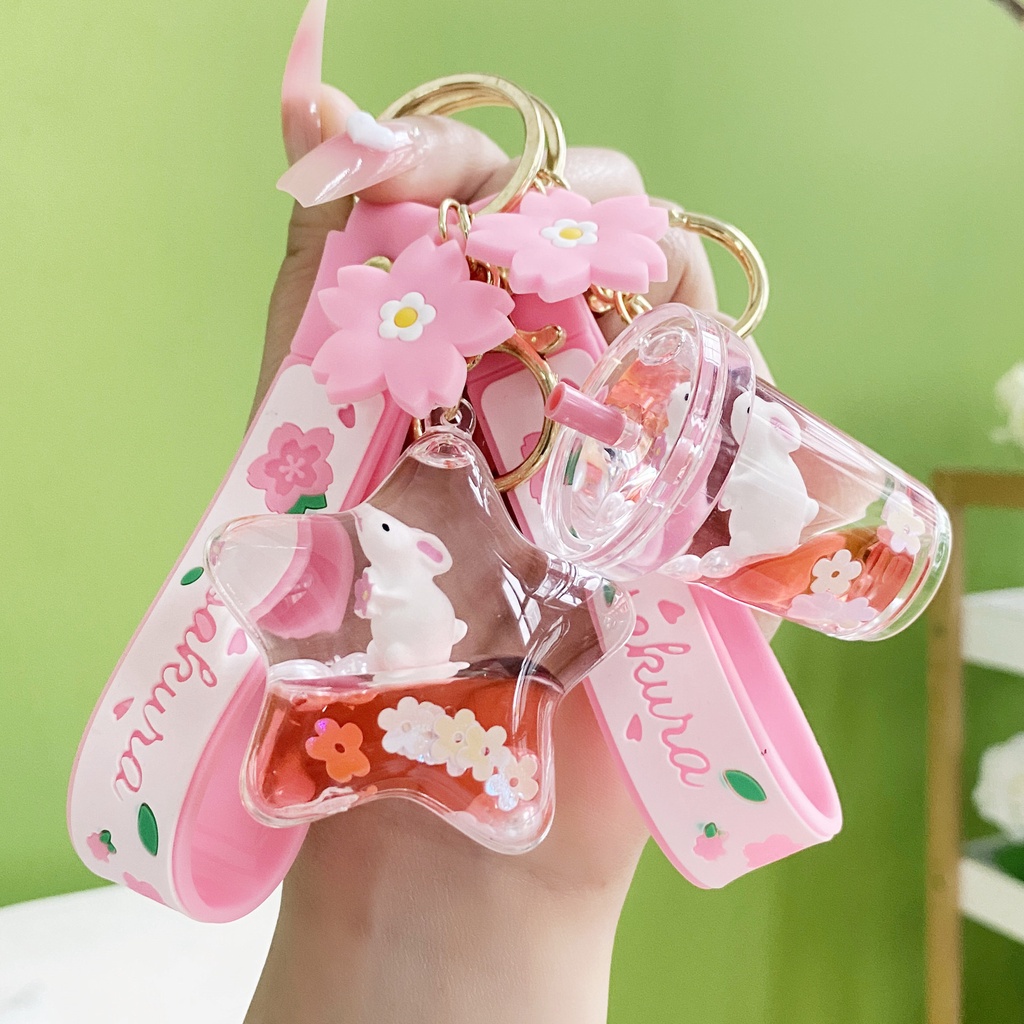 Móc Khóa Thỏ Bông Hoa Nổi Sáng Tạo