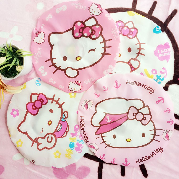 Mũ trùm tóc tắm chống thấm nước hình Hello Kitty đáng yêu phụ kiện phòng tắm cho người lớn 