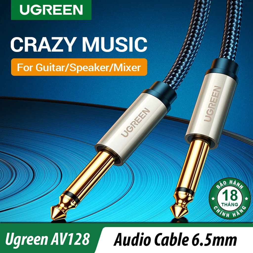 Cáp Audio 6.5mm Cao Cấp | UGREEN AV128, Jack được mạ vàng 24K giúp kết nối tín hiệu nhanh, ổn định, cắm là chạy