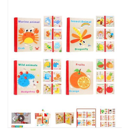 Đồ Chơi Sách Gỗ Ghép HÌnh 6 Trang Nhiều HÌnh Ngộ Nghĩnh