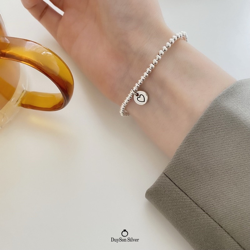 Lắc tay bi bạc nữ mặt Charm tròn Vòng tay bạc nữ DUYSON SILVER [LTKX12]