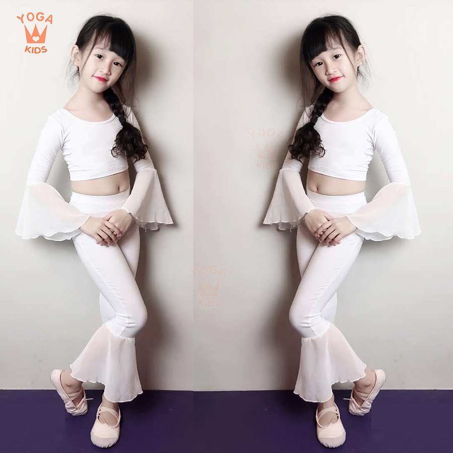 Set Yoga trẻ em | Bộ Yoga Chiffon Trắng cho bé yêu