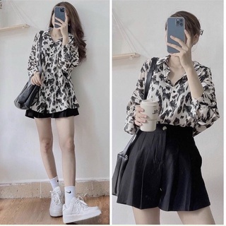 Set áo sơ mi beo quần short