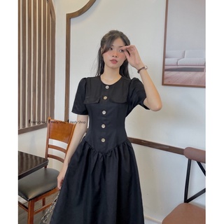 ĐẦM MIDI ĐÍNH NÚT CORSET NHÚNG