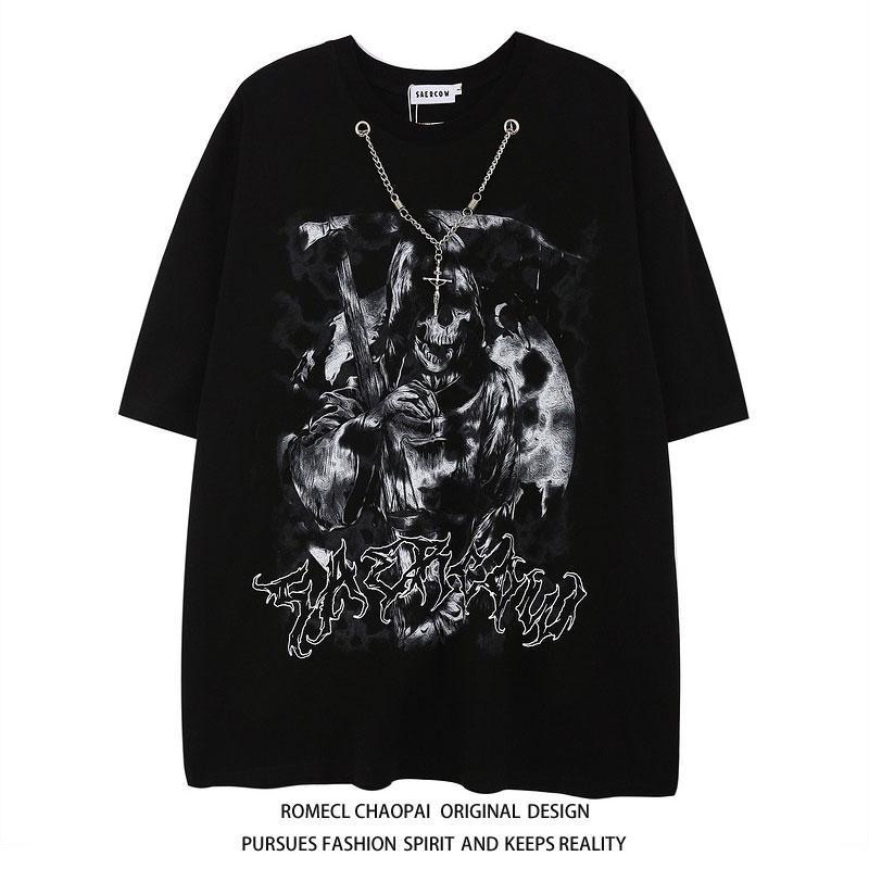 Áo Thun Cotton Tay Ngắn In Hình Đầu Lâu Phong Cách Harajuku Thời Trang Mùa Hè 2023